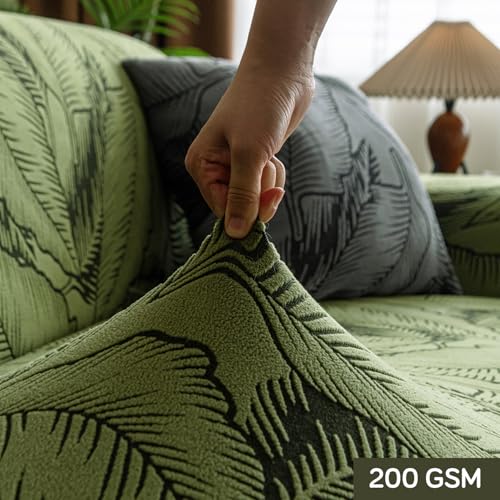 Image of HOKIPO 200gsm Dual Tone Knitting Jacquard Sofa Cover 2 Seater Fully Covered, Olive Green (AR-6033-GRN)
