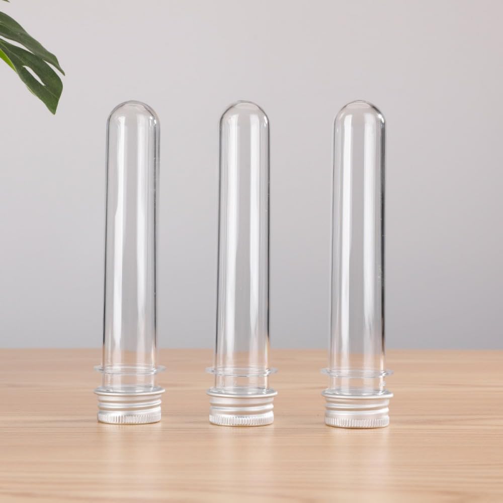 20 tubos de ensayo de 100 ml de plástico transparente con tapón de rosca, botella de prueba reutilizable para tubos de flores, manualidades, decoración de fiestas, caramelos, polvo, especias