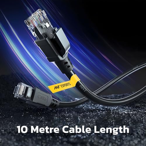 Image of Ant Esports AEC6110 Cat6 Ethernet Cable 550MHZ HighSpeed UTP LAN Cable Network Cable Internet Cable RJ45 Cable LAN Wire Patch Computer Cord Category Gigabit 6 Wires for Modem,Computer,Router 10M Black