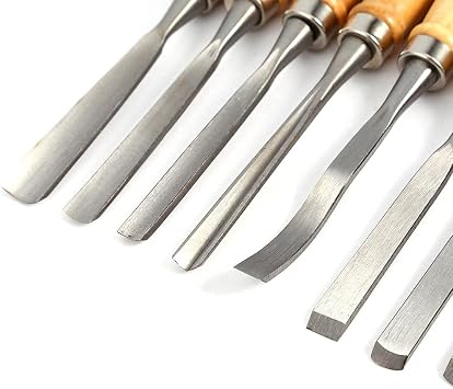 Wood Chisel Tool Set, 12pcs Woodworking Chisels Wood Carving Tools Trimming Down Wood Woodworking Lathe Gouges Tools with Roll-Up Carrying Case for Carpenter,6mm (1/4), 12mm (1/2)
