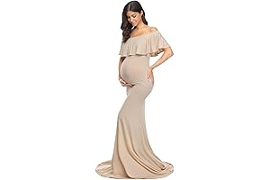 Womens Elegant Off-Shoulder Maternity Dresses with Ruffles for Baby Shower Photography