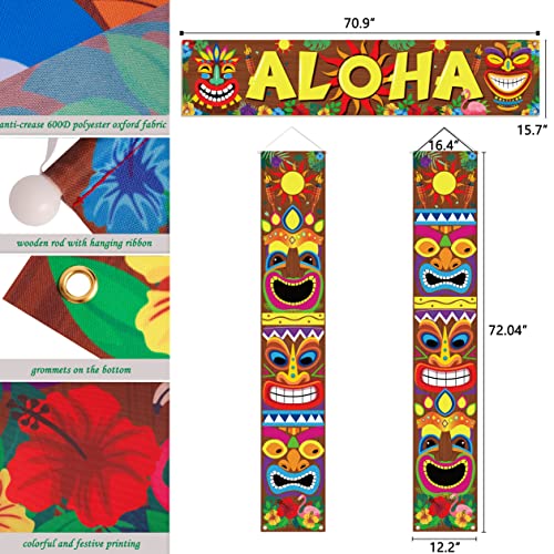 90Shine 0304-90SHINE-TIKI BANNERS 3Pcs Hawaiian Luau Party Decorations Tiki Banners Aloha Tropical Moana Flamingo Door Porch Signs Wall Hanging Decor Supplies thumb #3