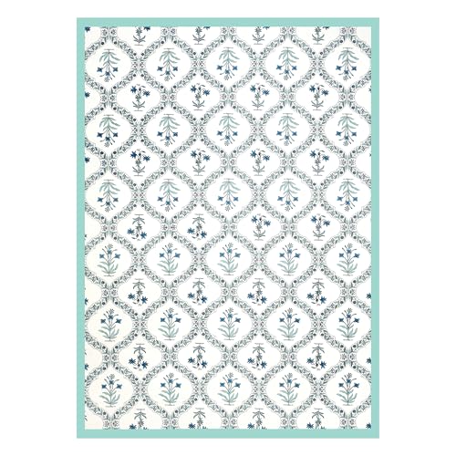 Image of BLOCKS OF INDIA 200TC Diwan Set Cotton 8 Piece | Deewan Printed Bedsheet Sets for Living Room Hall (Set of 8 Piece, 1-Bed Sheet | 2-Bolster Cover | 5-Cushion Cover (Turquoise BEL)