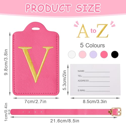 Image of Unique Initial Letter Luggage Tags for Suitcases, Monogrammed Suitcase Luggage Identifier Tag,PU Leather TSA Approved Luggage Tags,Bag Tags for Men Women Kids Luggage Baggage(Rosered V)