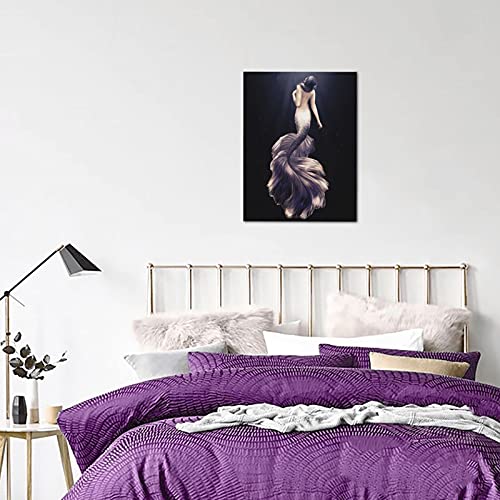 Mountflow Mermaid Bathroom Decor Wall Art Modern Fairy Artwork Fantasy Black And White Framed Decorations For Girl Room Purple Pictures Beautiful Poster Bedroom Living Room, 16 X 12 In #TOP2
