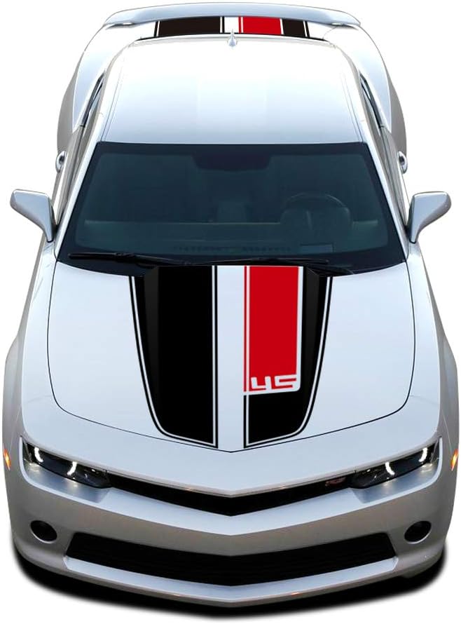 Rally Racing Hood and Trunk Stripes Graphics Kit Vinyl Decal Wrap Sticker for Chevrolet Camaro 2010-2015 Accessories (Matte Black)