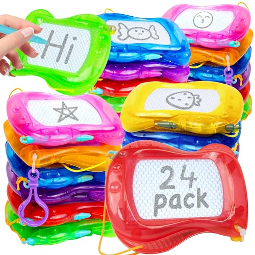 24 Pack Mini Magnetic Drawing Board for Kids Magnetic Doodle Board Erasable Drawing Pad Portable Travel Toy with Hook Learning Kids Doodle Board for Classroom Rewards Party Favors Goodie Bags (24)