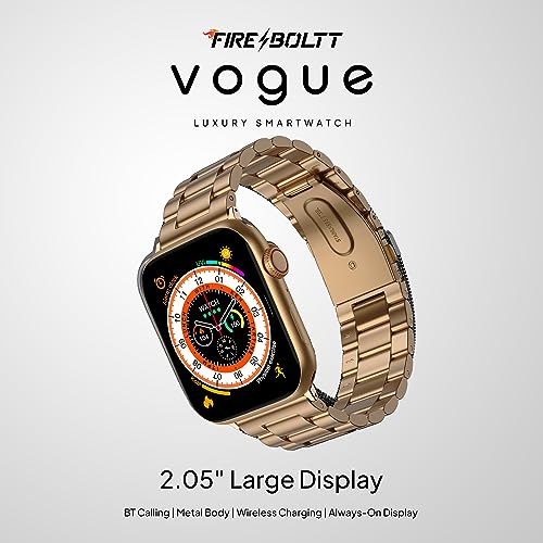 Image of Fire-Boltt Vogue Large 2.05 inch Display Smart Watch, Always On Display, Wireless Charging, App Based GPS with Bluetooth Calling & 500+ Watch Faces (Chain Rose Gold)