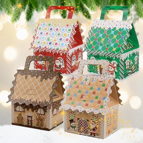 Kapulina Casa di pan di pepe calendario dell'Avvento da riempire – Scatole regalo Natale 24 pezzi – Casa di pan di zenzero in carta pieghevole – Scatole regalo per bambini e adulti – 4 motivi