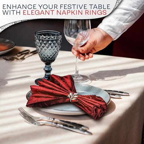 Image of Set of 20 Silver Easter Napkin Rings - Decorative Silver Napkin Rings Set | Napkin Ring Holders with Elegant Leaf Design for Weddings, Parties & Special Occasions, Festive Easter Holiday Table Decor