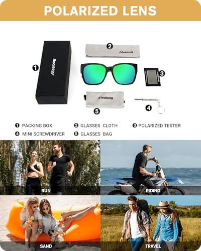 Meeloog Polarized Fit Over Glasses Sunglasses for Women UV Protection, Trendy Square Wrap Around Shades for Driving Riding