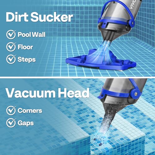 VIVOHOME Cordless Pool Vacuum with Telescopic & Extension Poles 9.12ft, 18.5 GPM Suction, 60-Min Run Time, Handheld Cleaner Rechargeable with Battery Indicator for Pools/Spas/Hot Tubs - Blue