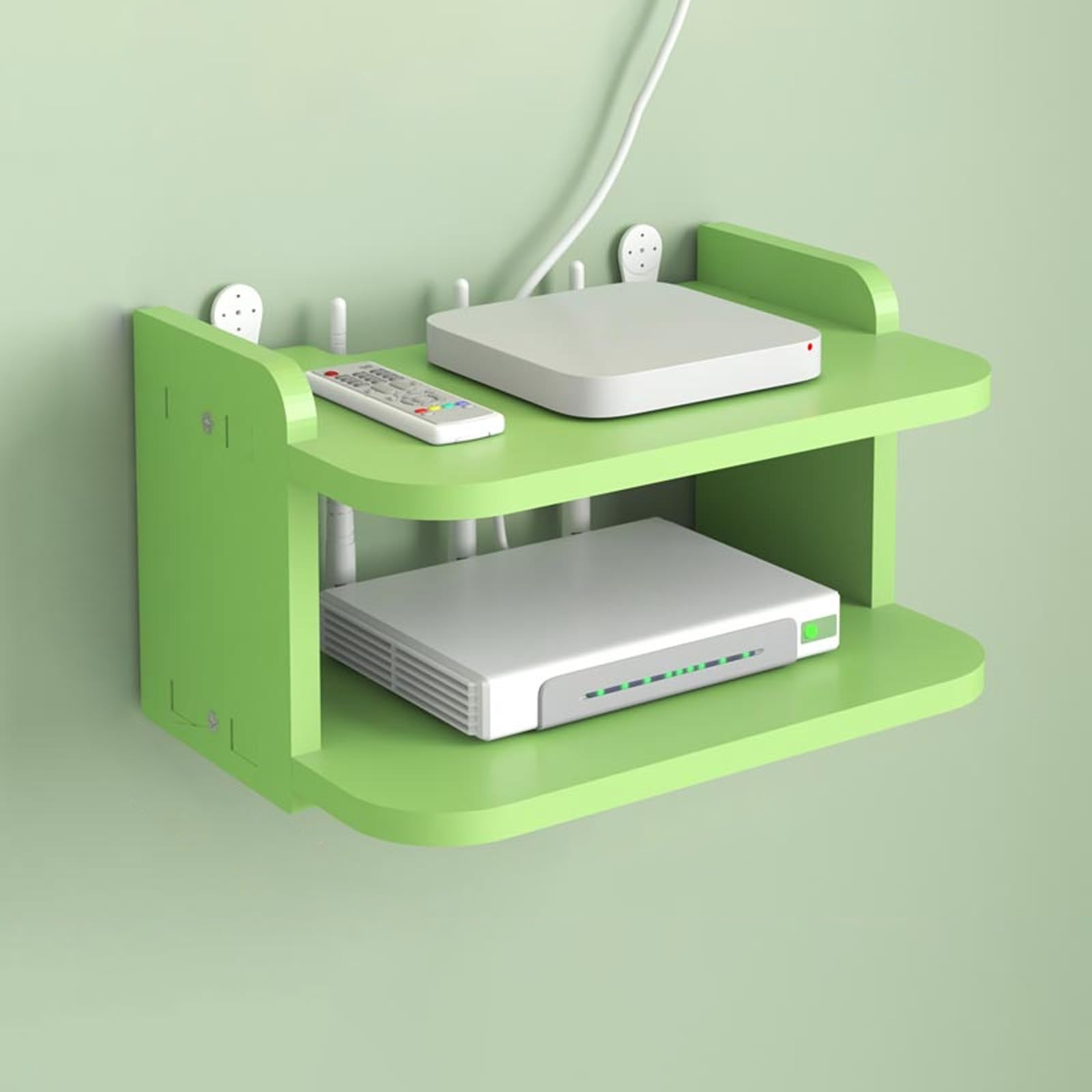 Support mural respectueux de l'environnement pour modem - Design rationnel pour routeur WiFi - Console TV mobile - Vert - 30 x 19,5 x 13 cm - Parfait pour la décoration du salon