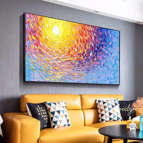 Art abstrait soleil doré pour habiller un mur vide de salon