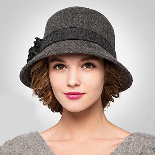 Maitose™ Women's Wool Felt Flowers Church Bowler Hats Dark Gray #TOP2