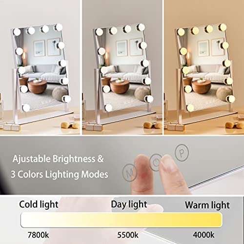 Hieey Hollywood Vanity Mirror With Lights, Makeup Mirror With 12 Dimmable Bulbs Lights, Three Color Lighting Modes, And 5X Magnification Mirror, Smart Touch Control, 360°Rotation (White,Gift Box) #TOP1