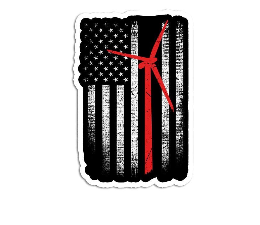 Sticker (Pack of 3) Vintage American Flag Mens Apparel, Wind Turbine Technician Premium 3Pcs 3"x4" Vinyl Waterproof Decal