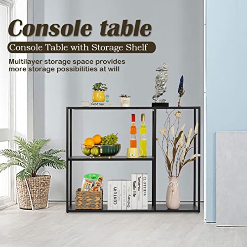 Hdani Console Table, Narrow Entryway Table, 3 Tier Metal Hallway Table, 9.8''Dx31.5''Wx29.7''H(Black) #TOP6