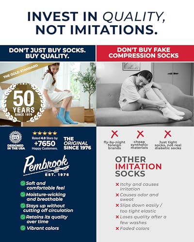 Image of Pembrook Ankle Diabetic Socks for Women & Men | 6 Pairs | Wide Non Binding Socks Quarter Length | Edema Neuropathy Socks