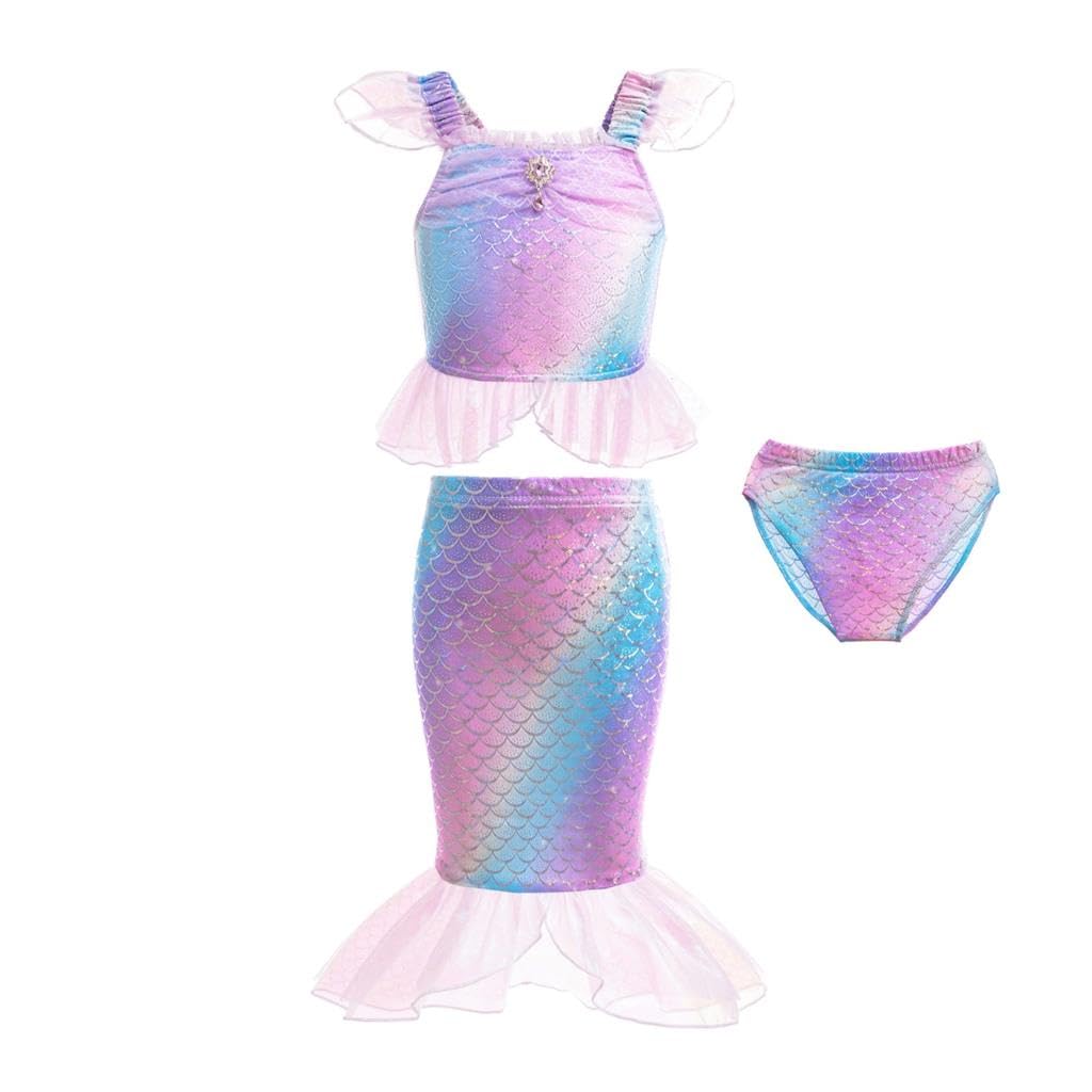 Lito Angels Mermaid Swimming 3 Pieces Swimsuit Swimwear Bathing Suit Tankini Dress Set for Kids Girls Age 2-3 Years Multicoloured