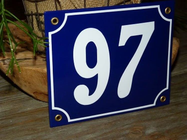 Numéro de maison émail bleu 18x15 cm n ° 97 fabrication rétro