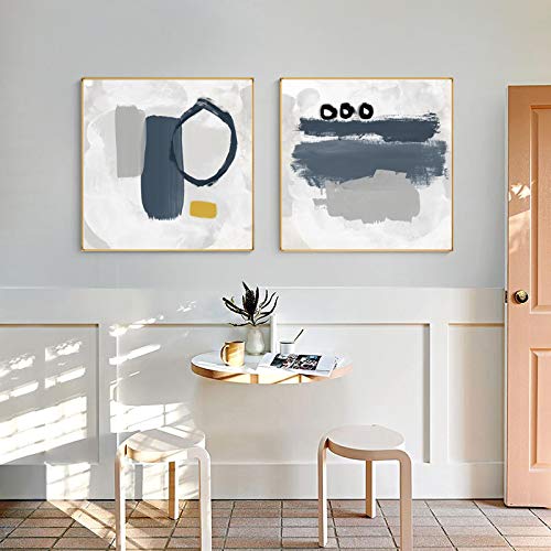 Toile abstraite bleu gradient 70x70cm, lot de 2 affiches murales de style nordique sans cadre