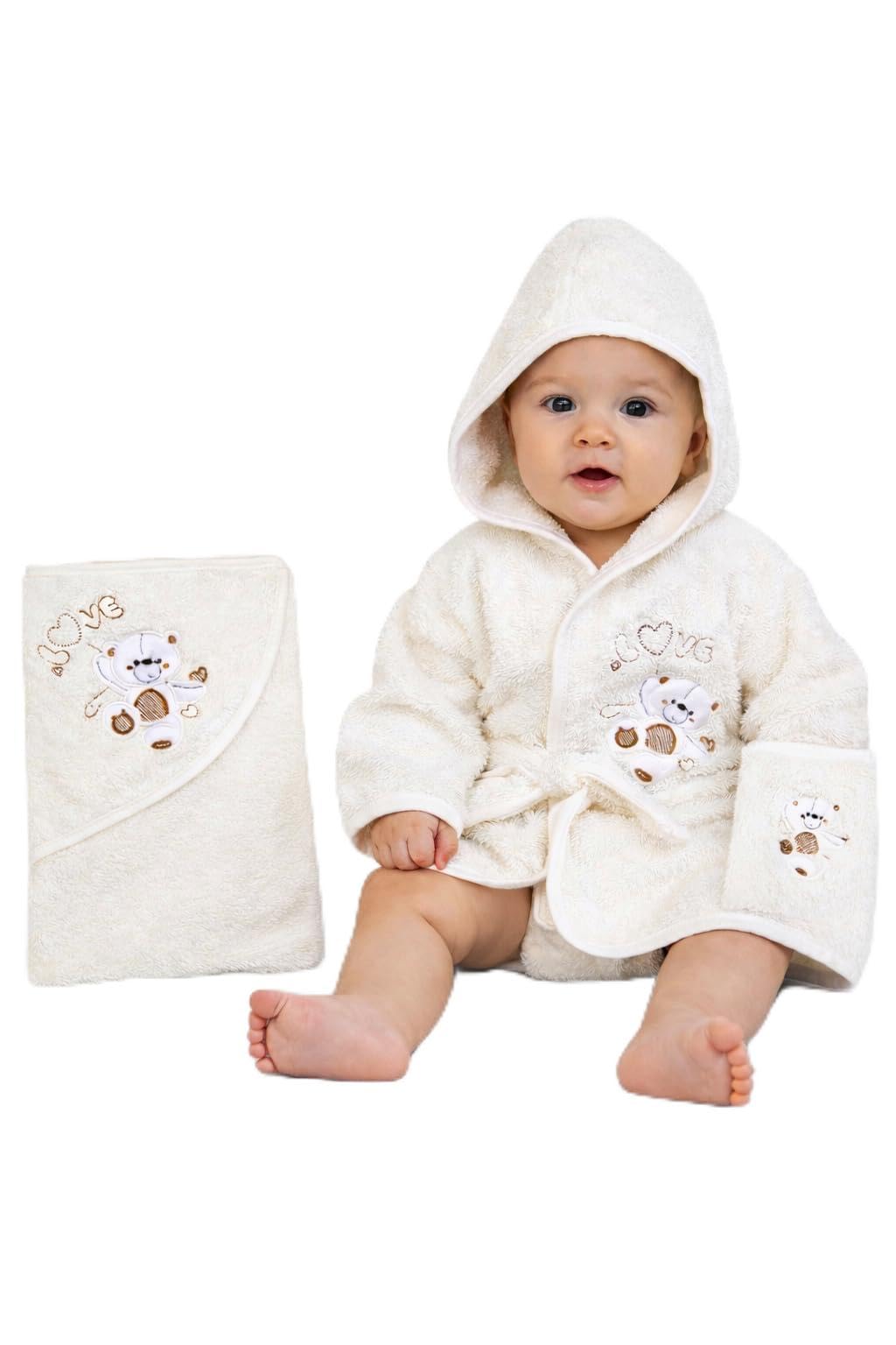 %100 Pamuk Yenidoğan Bebek Çocuk Bornoz Havlu Takımı Set