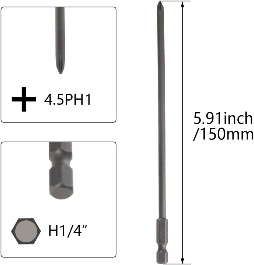 Auniwaig 10pcs Phillips Screwdriver Drill Bit Set, 4.5mm PH1 Phillips Cross, 1/4 Inch Hex Shank, 150mm/6 Inch Length S2 Steel with Magnetic for Power Screwdriver Drill Impact Driver