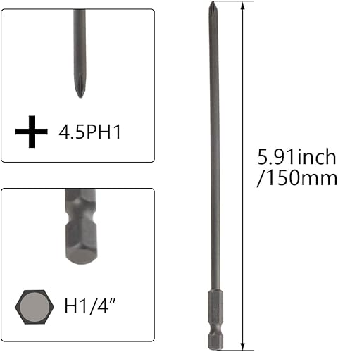 Miniatura 2 de Auniwaig Juego de 10 brocas Phillips, 0.177 in PH1 Phillips Cross, vástago hexagonal de 14 pulgadas, 5.906 in6 pulgadas de longitud de acero S2 con