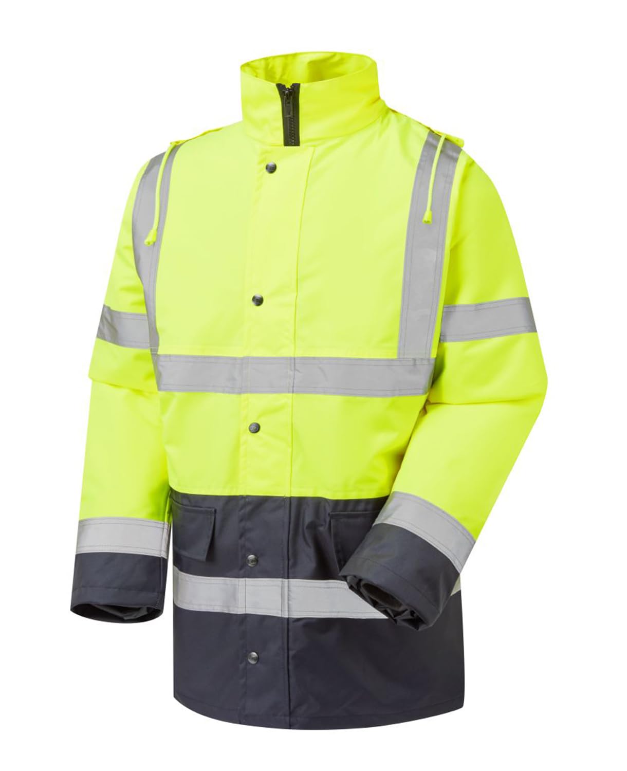 Expert Workwear HI VIZ Two 2 Tone Parka Jacket Visibility Security Work Waterproof Coat (Large, Yellow & Navy (Two Tone))