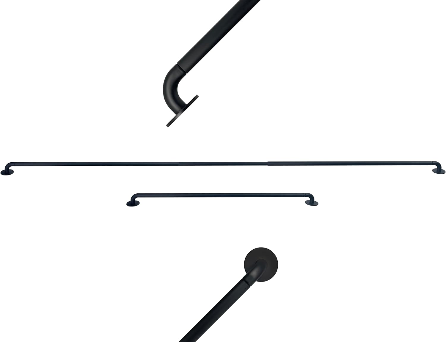 ARNORX Wrap Around Tier Curtain Rod Set - 2 Pack, Adjustable 16-48 Inch - 3/8 Inch Diameter - Frech Door Curtain Rod, Black