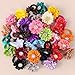 40pcs/set Baby Girls Flower Mini Hair Ties, Rhinestone Satin Hair Elastics for Toddlers Kids, Multicolor Candy Baby Scrunchies Soft Ponytail Holders Rubber Bands Hair Accessories