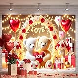 BlissYard Cute Teddy Bear Love Photography Backdrop Romantic Scene 8x6FT Heart Floral Arch Background for Valentines Day Decorations Mothers Day Photo Background Party Photo Booth