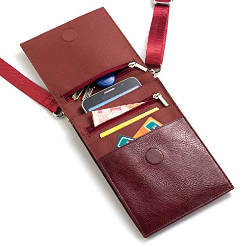 Preisvergleich Produktbild Handy Schultertasche, PU Leder Mini Umhängetasche Messenger Bag Schulter Multifunktionale Handytasche mit Kartenfächer, für Damen, Mädchen iPhone, Samsung, Huawei (Kaffee)