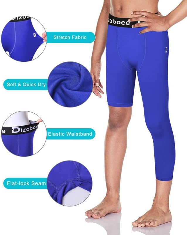 Youth Boys Compression Pants One Leg 3/4 Athletic Leggings for Sports Kids Basketball Tights Football Baseball Pants - Image 3