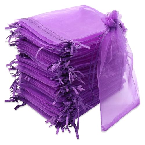 JOOTUEPO Lot de 100 La Couleur Violette Sachets en Organza,7 X 9 Cm,Petits Sacs Cadeaux avec Cordon De Serrage,pour Bonbons,Sachets De Mariage,Bijoux
