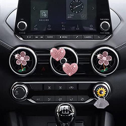 Image of Bling Pink Daisy Car Air Fresheners with 4 Heart Vents Clips for Women's Carr deco + Mask Hook