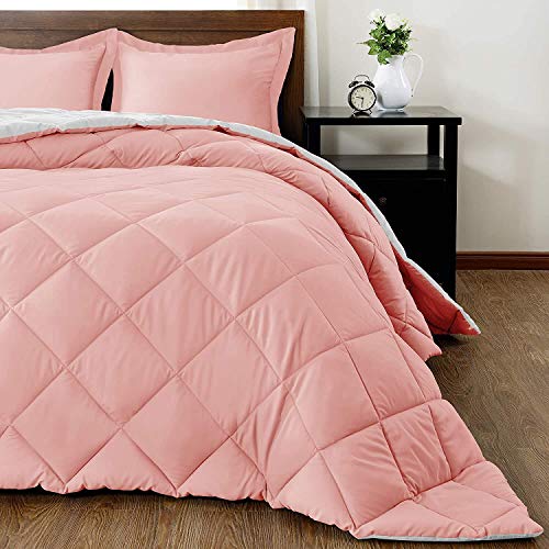 Downluxe King Size Comforter Set - Pink And Grey King Comforter, Soft Bedding Comforter Sets For All Seasons, King Comforter Set - 3 Pieces - 1 Comforter (104"X92") And 2 Pillow Shams(20"X36") #TOP1