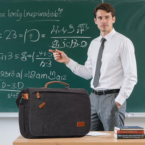 Image of ESTARER Messenger Bag 17.3 Inch, Mens Computer Bag for Teacher /College /Work /Travel, Water-resistant Canvas Laptop Bag Satchel Briefcase, Dark Grey