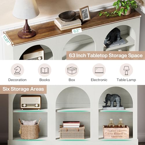 Image of Tribesigns Farmhouse Console Table, 63-Inch Long Entryway Table with 3 Tier Storage, Wooden Rectangular Sofa Table Behind The Couch for Entrance, Hallway, Living Room, Off-White and Brown