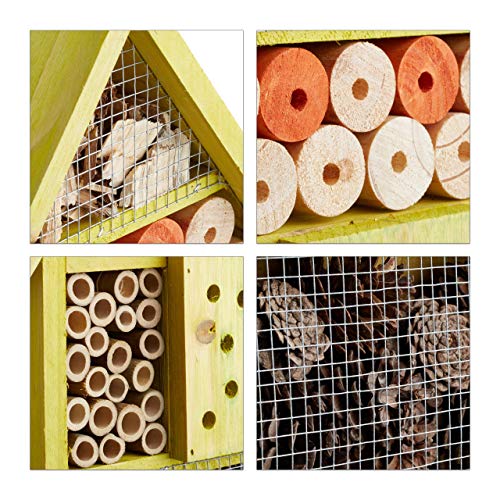 Relaxdays Insektenhotel für Wildbienen, Marienkäfer, Florfliegen, für Balkon, Garten, HxBxT: 40 x 27,5 x 7cm, Holz, grün – Bild 5