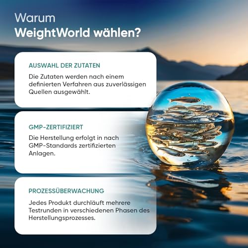 Omega 3 Weichkapseln - 2000mg Fischöl mit 1100mg Omega-3, 660mg EPA & 440mg DHA pro Portion - 240 Omega 3 weich Kapseln - Fish Oil - Frei von Gluten, Gentechnik, Laktose - WeightWorld