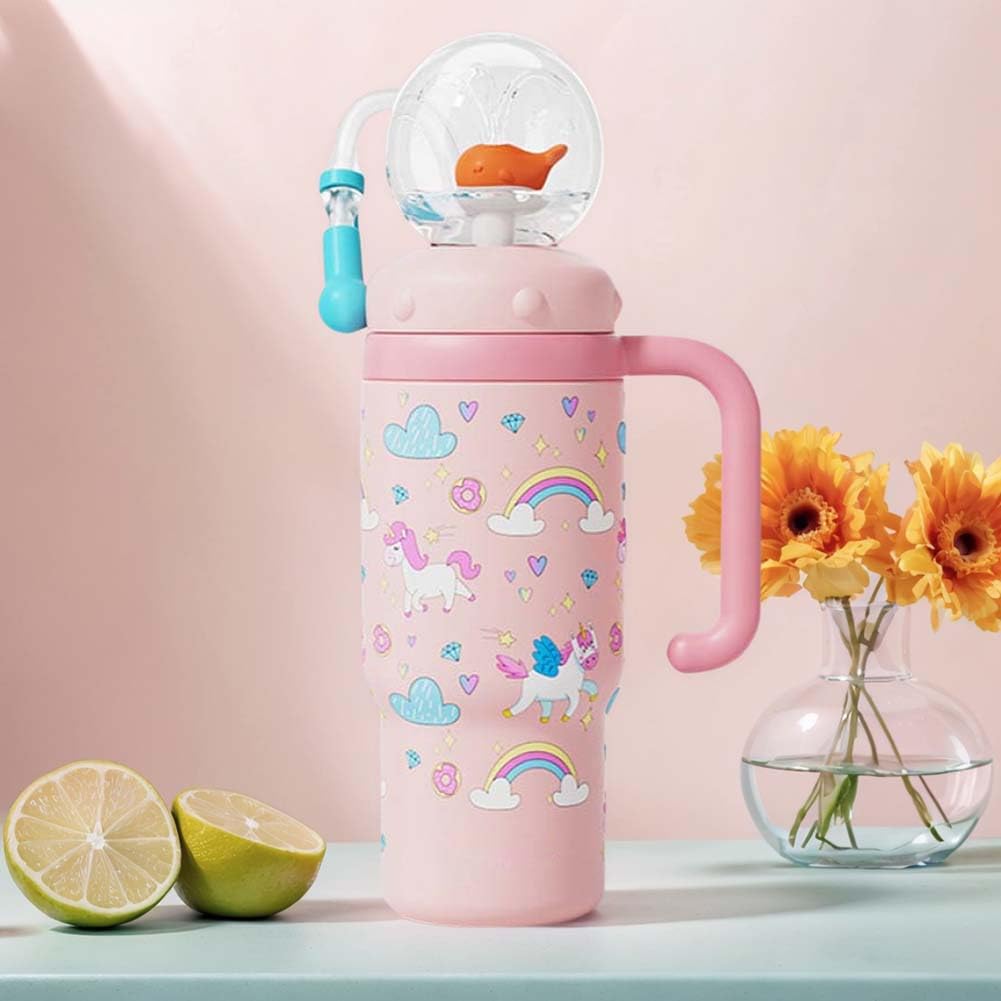 Taza de agua de ballena de acero inoxidable de 24 oz con asa perfecta para niños, adolescentes y adultos
