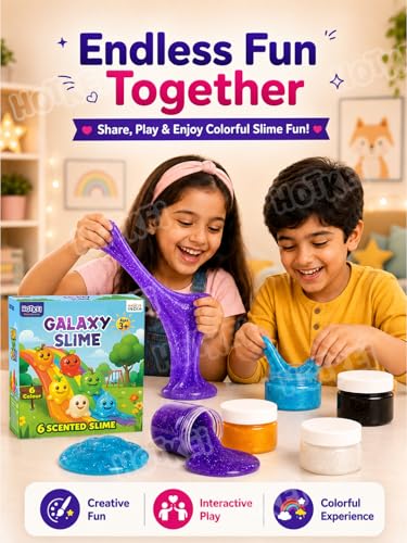Image of HOTKEI (Pack of 6 Galaxy Slime) Multicolor Fruit Scented DIY Toy Slimy Slime Gel Jelly Putty Set Art kit Toys for Boys Girls Kids 3 to 10 Years - 300 gm