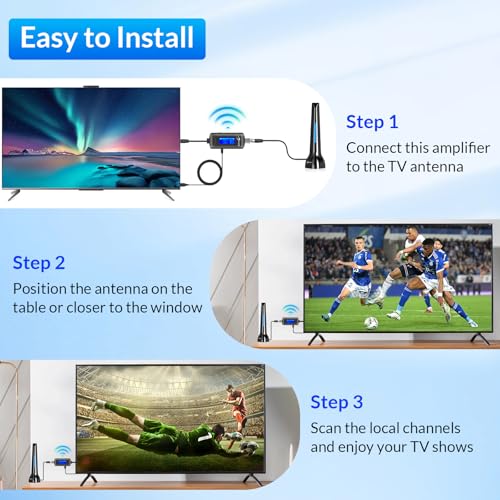 Image of TV Antenna Amplifier Signal Booster, 25dBi High Gain TV Antenna Booster for 4K HDTV, Low Noise, Adjustable Gain & Timer, USB Powered, Digital Signal Amplifier for Weak Signals, Works with Any TVs