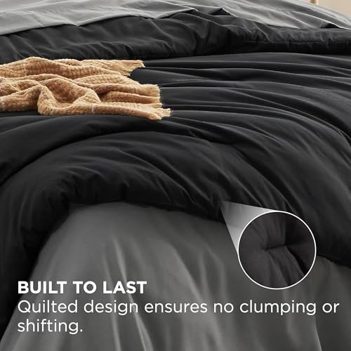 Image of Bedsure Queen Comforter Set - 7 Pieces Black Queen Bedding Set for All Seasons, Boho Contrasting Design Bed in a Bag with Comforter, Sheets, Pillowcases & Shams