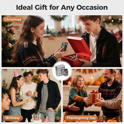 Image of Vintage Mini Digital Camera with Date & Time Setting - Portable Retro TLR Style, 1080P FHD Video 12MP Photos Autofocus Compact CHUZHAO Camera with 16GB Card for Beginners Teens Adults, Black
