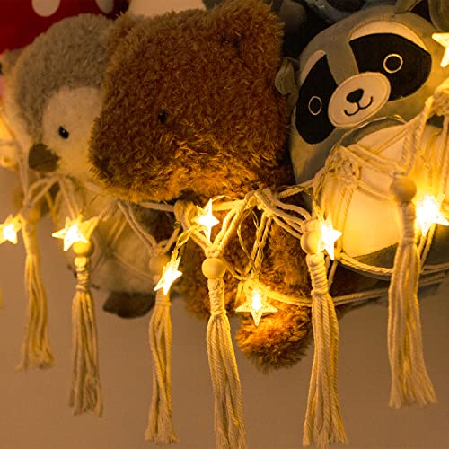 Image of Stuffed Animal Toy Storage Hammock with LED Light-Macrame Jumbo Doll Room Corner Organizer Mesh Decoration-Hanging Storage Nets Kids Bedroom, (X-Large Size) (Pack of 2)