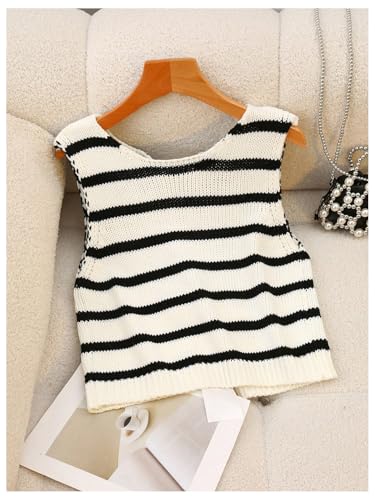 Image of GORGLITTER Women's Tie Back Cropped Sweater Vest Bow Sleeveless Knit Tank Tops Trendy Cute Cardigan Dressy Casual Outfits