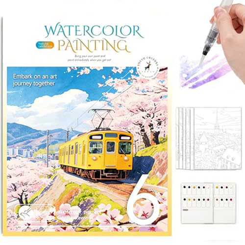 MANASUGUR Kit Acuarela para Adultos – Set Portátil con Libro de Colorear por Números, 12 Colores Vibrantes Libro para Colorear Acuarela Blocs y Cuadernos de Dibujo